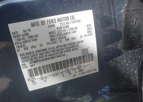 2018 Ford Edge Se from USA, damaged, VIN 2FMPK4G99JBC34234